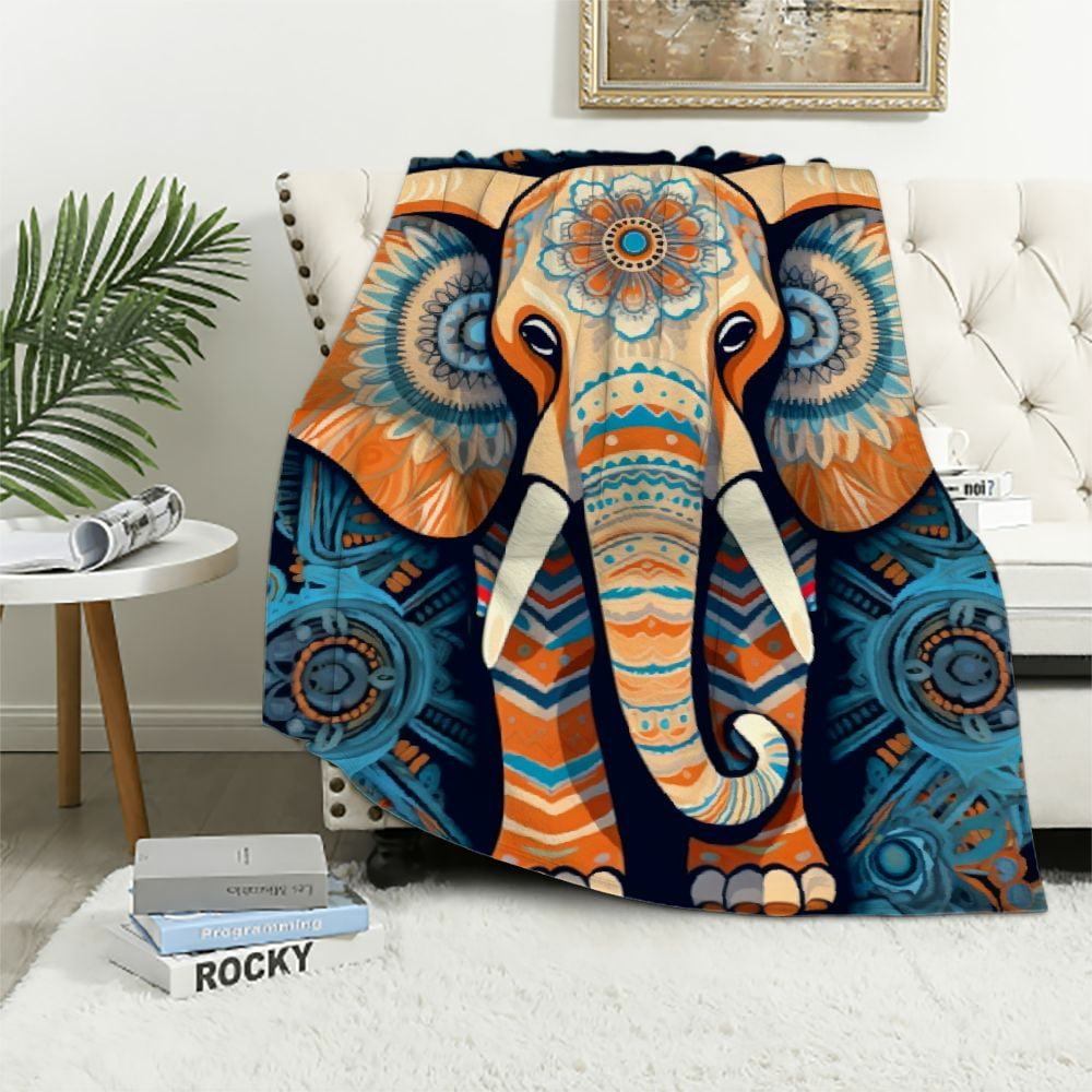 Tropical Pineapple Buddha Elephant Print Throw Blanket
