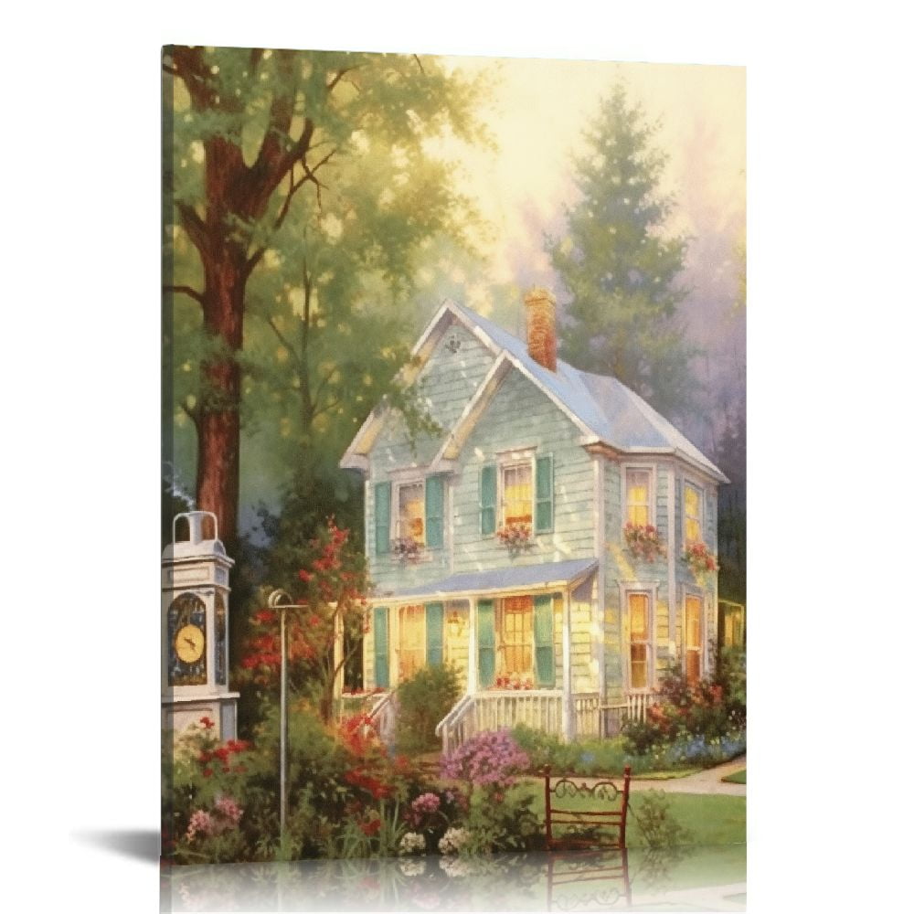 ARISTURING Thomas Kinkade Canvas Art Village Inn Wall Art Framed