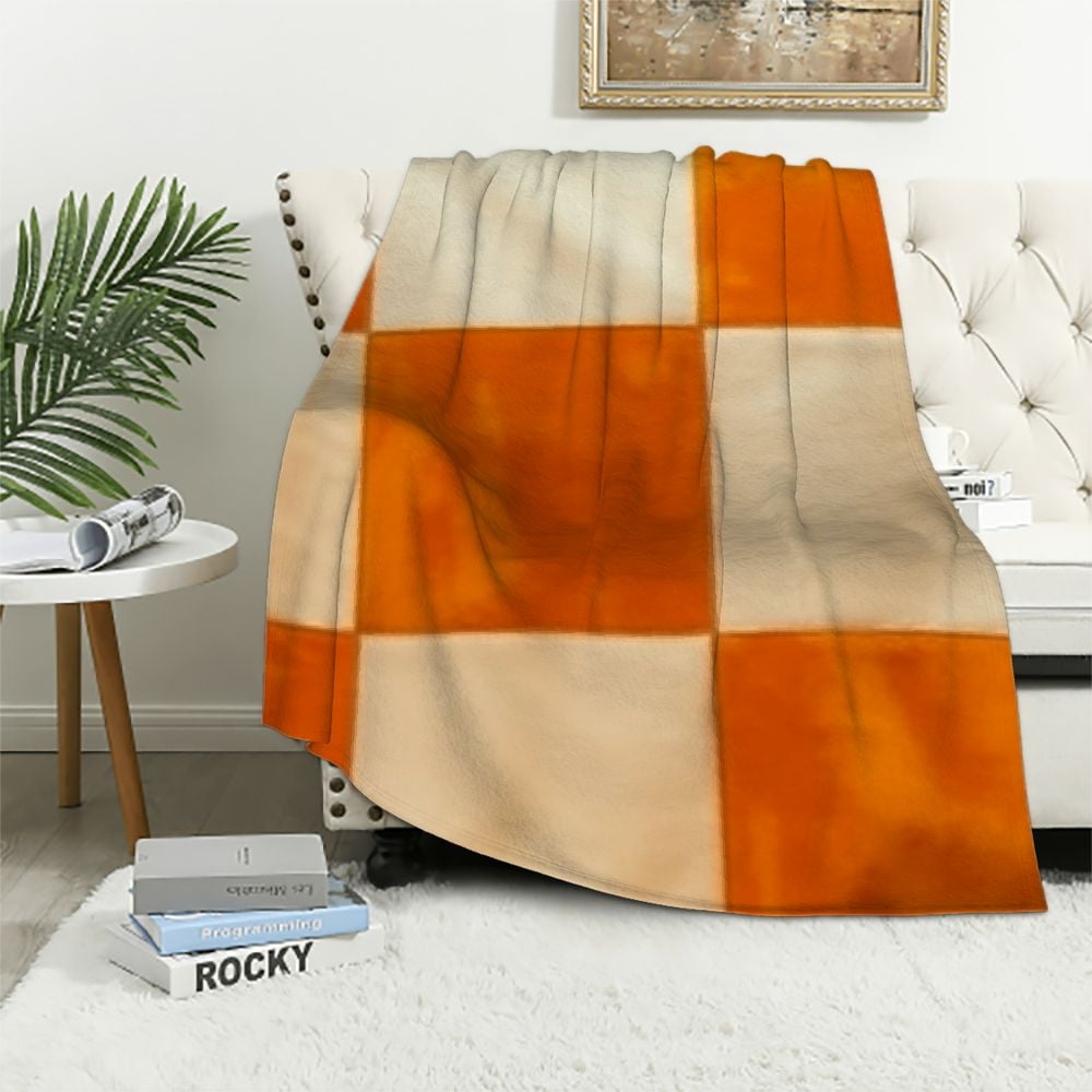 Reversible Checkerboard Patterned Throw Blanket (ORANGE)