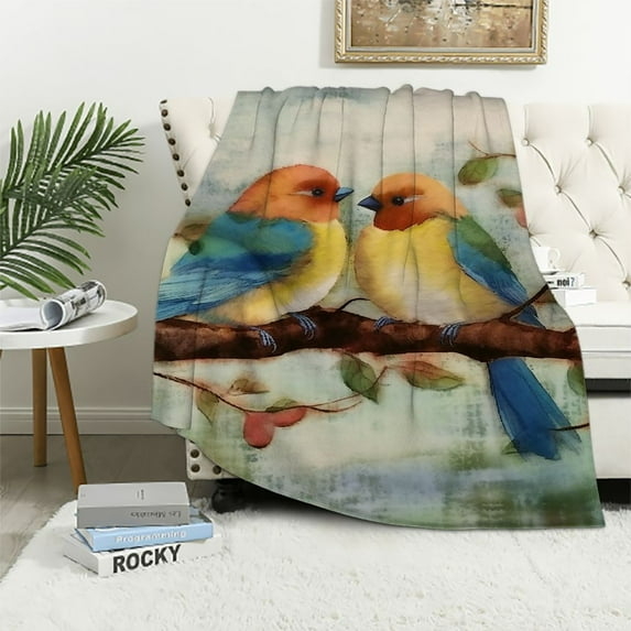 ARISTURING Throw Blanket Watercolor Birds Super Soft Warm Large Flannel Blanket Animal Blanket Print Throw Blanket Lightweight Cozy Moving Blankets Fuzzy Blanket for Bed Couch Sofa