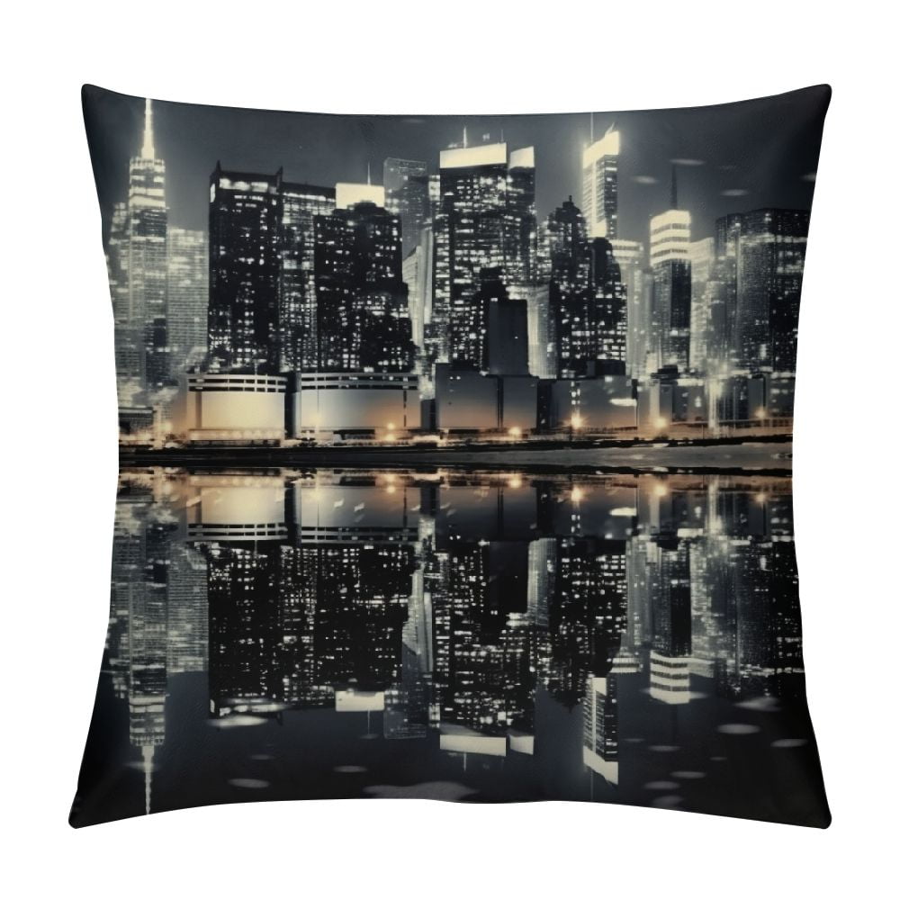 Image showcasing ARISTURING Throw Pillow Cover New York Night City Landscape Rise ...