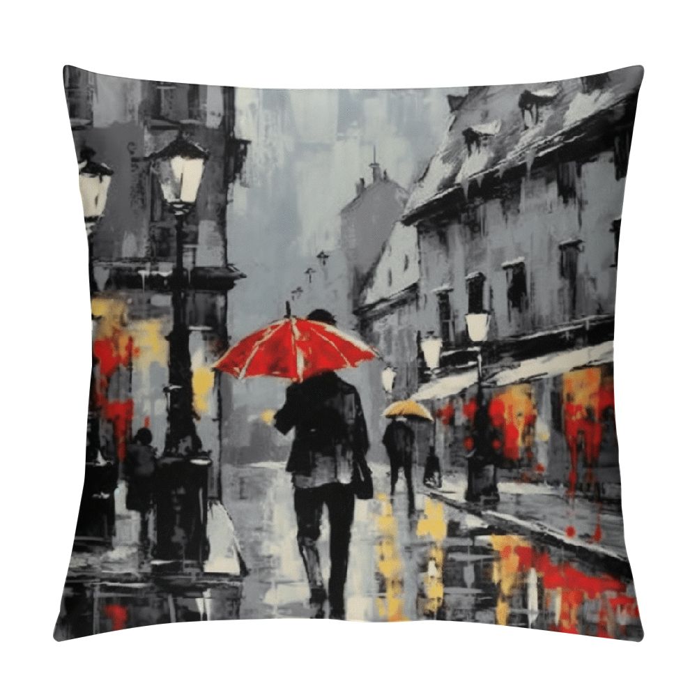 HENGT Throw Pillow Covers Black & Red Color Eiffel Tower & Big Ben