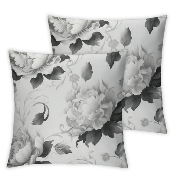 ARISTURING Throw Pillow Covers Decorative Square Throw Pillowcase Indoor/Outdoor Retro Floral Black White Peony Flower Pillow Cover Cushion Case for Couch Sofa Bedroom Car 2pcs
