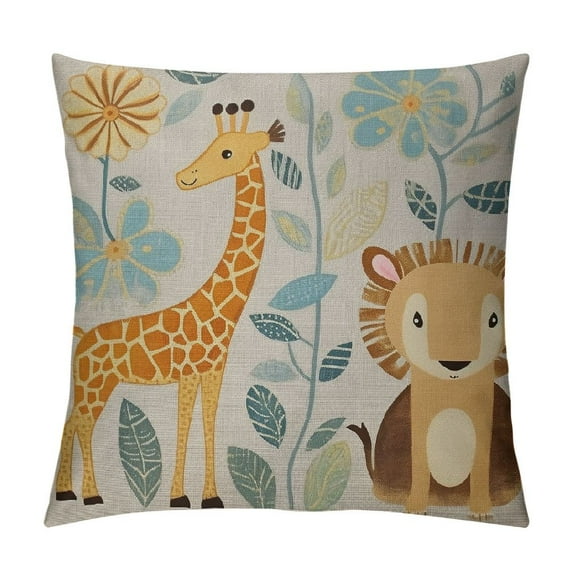 Jiayy Throw Pillow Covers For Couch Animal Bed Or Sofa Pillows Case Funny Elephant Lion Giraffe Monkey Tree Colorful Funny Decorative Square Cushion Cover