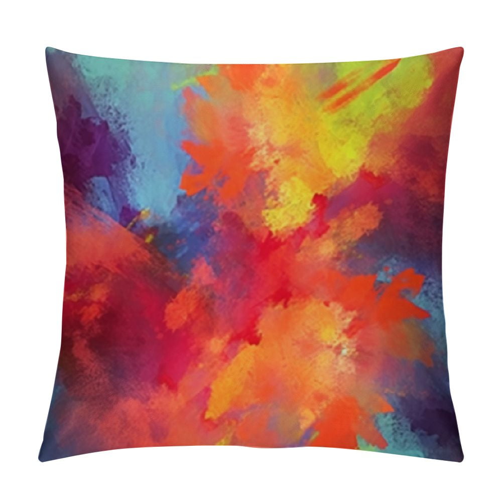 ARISTURING Throw Pillow Covers Orange Spring Paint Colorful Red Blue