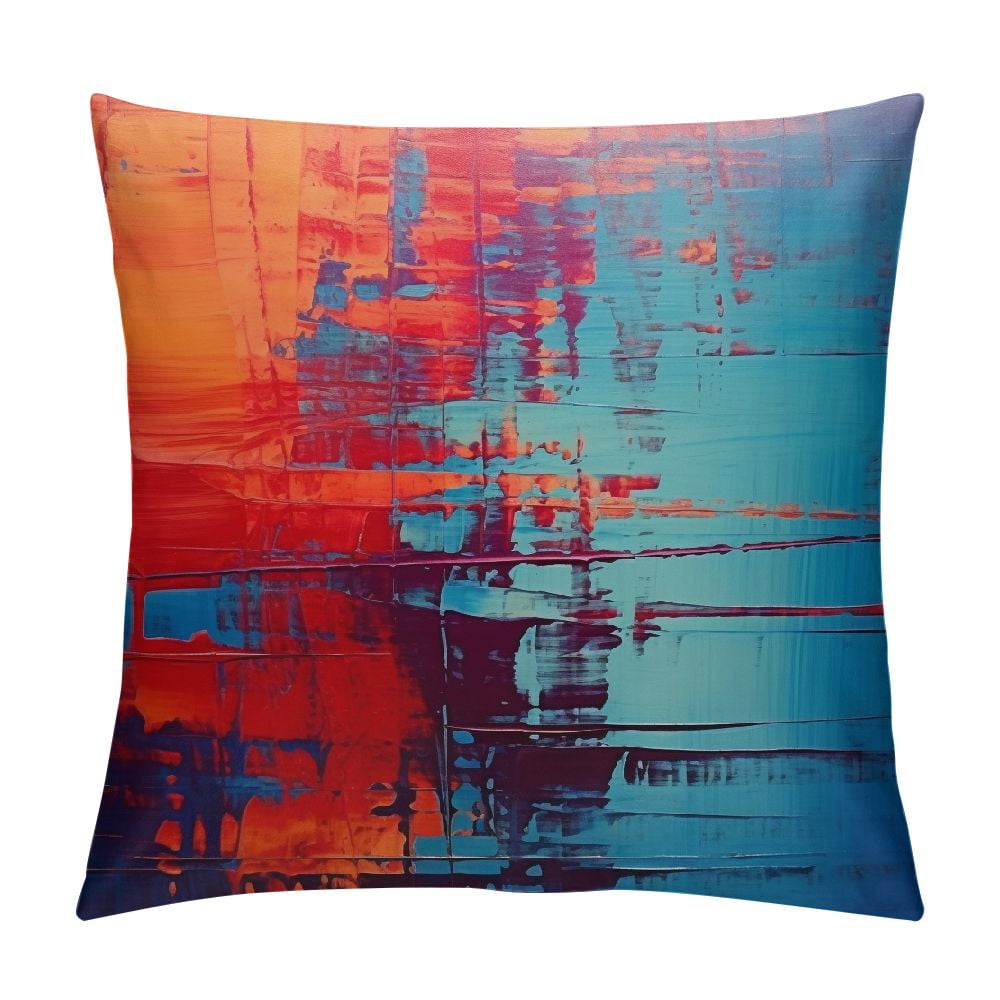 Jiayy Throw Pillow Covers Vintage Abstract Orange Red and Blue Messy