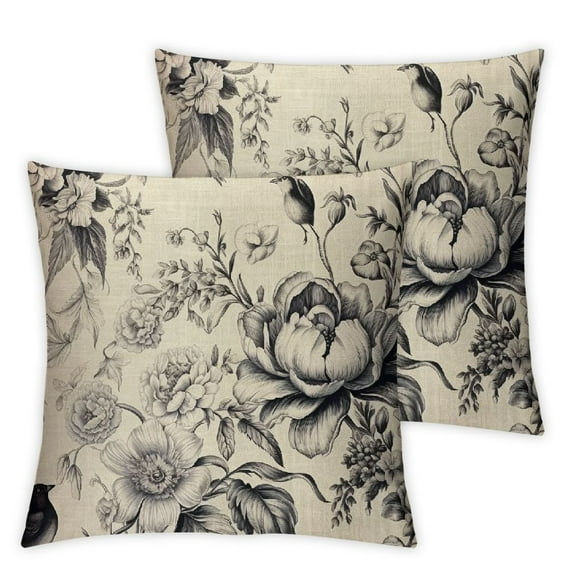 ARISTURING Throw Pillow Covers Vintage Floral with Victorian Bouquet of Flowers on Garden Roses Tulips Delphinium Petunia Cushion Pillow Case 2pcs