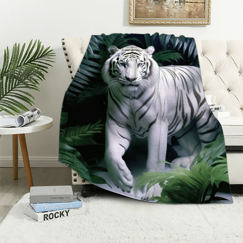 ARISTURING Tiger Blanket, White Tiger Blanket, Tiger Print Blanket
