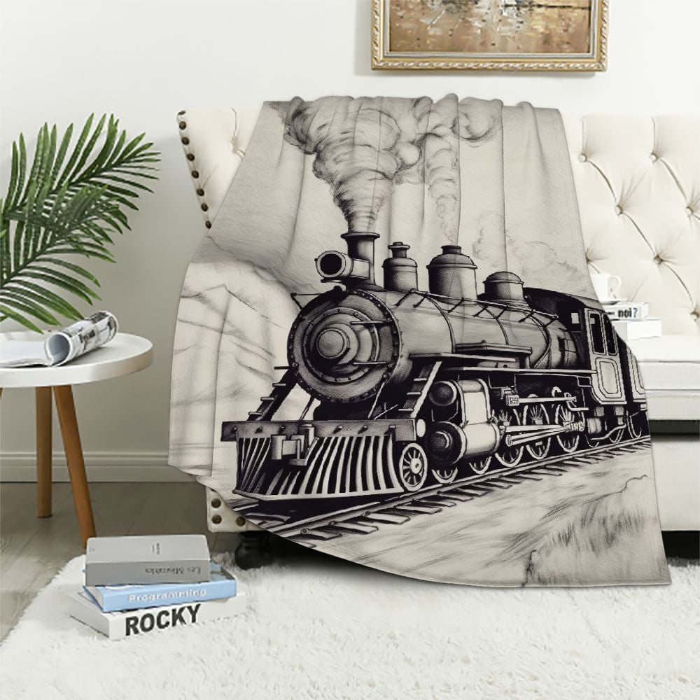 ARISTURING Train Throw Blanket Steam Transport Railroad