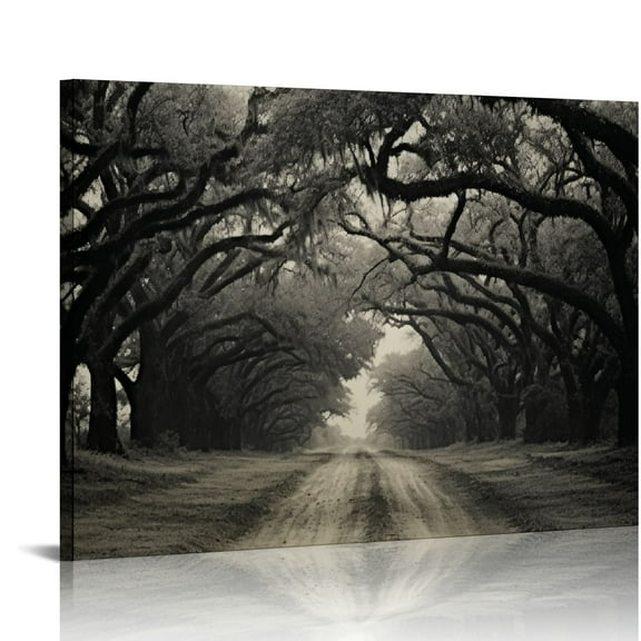 ARISTURING Tree Tunnel - Black & White -Oil Painting On Canvas Modern Wall Art Pictures for Home Decoration Wooden Framed (20x16 Inch, Framed)