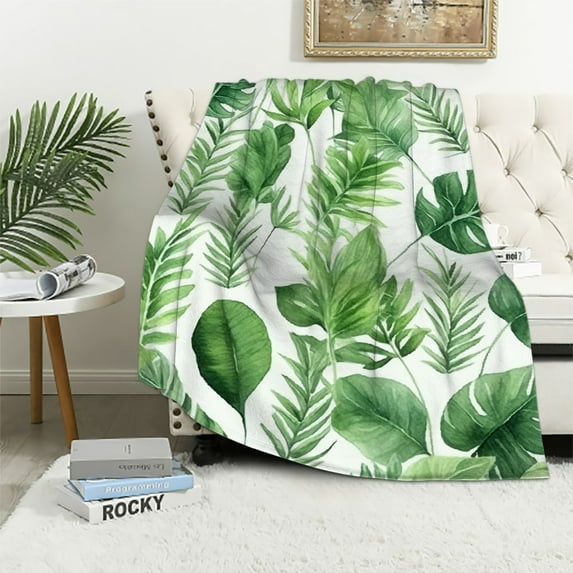 ARISTURING Tropical Palm Leaf Blanket Green Giant Leaves Throw Blankets for Sofa or Bed