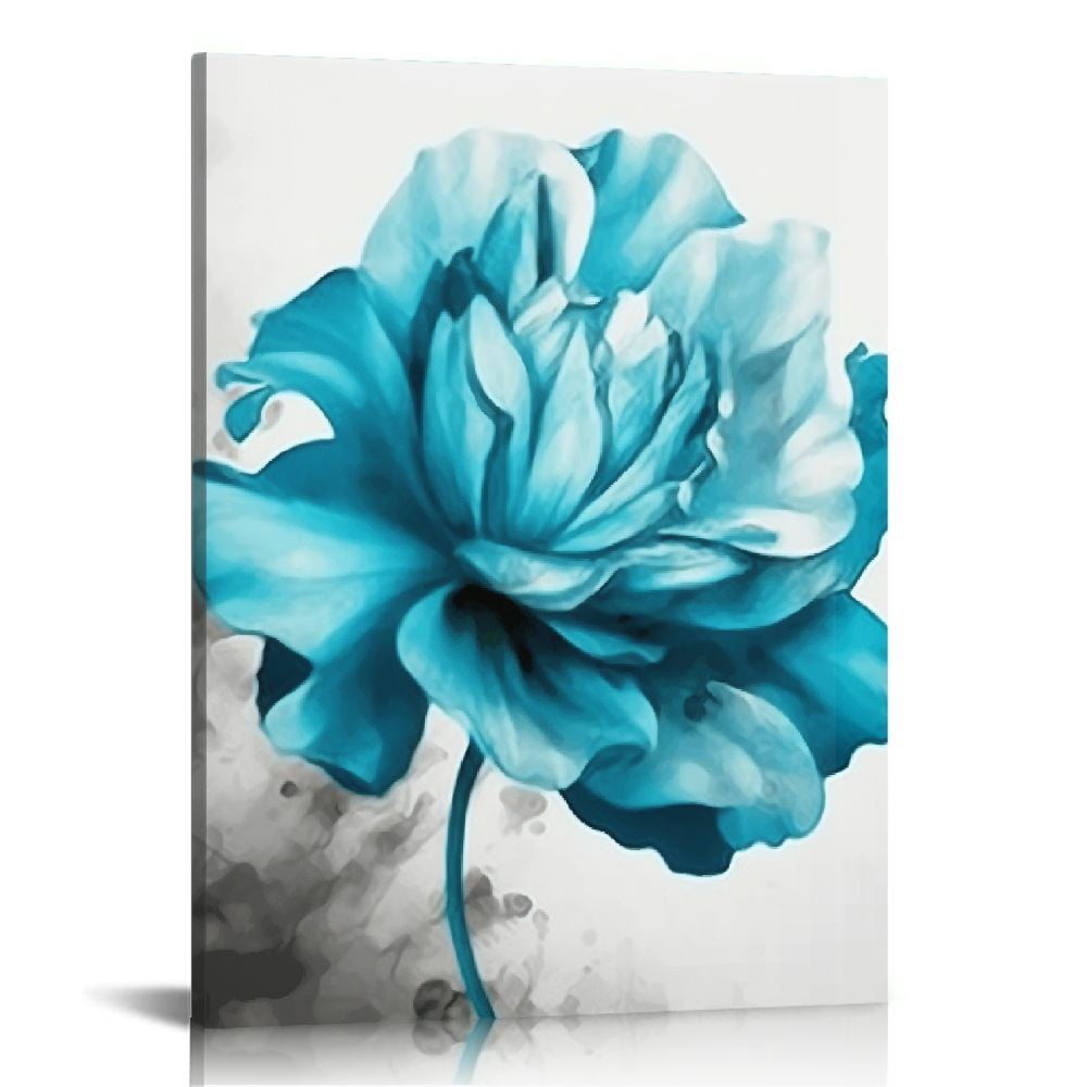 ARISTURING Turquoise Flower Pictures Wall Art Canvas Print Teal Blue ...
