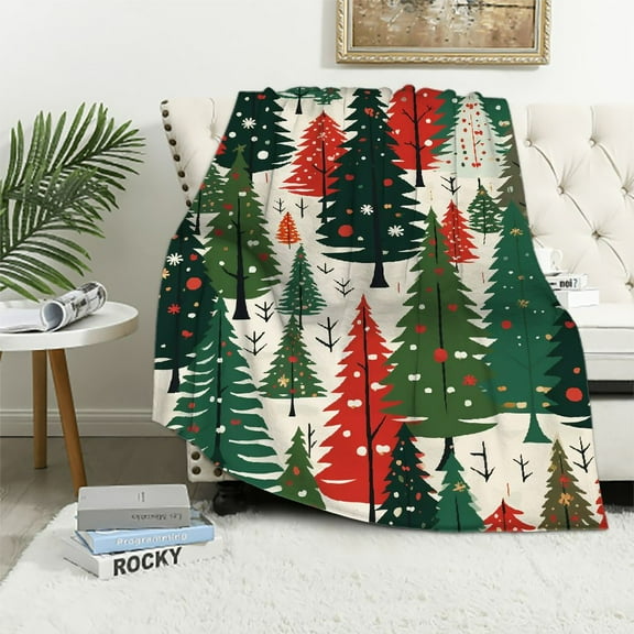 ARISTURING Ultra Soft Cozy Christmas Tree Green Pine Fluffy Knitted Throw Blanket Lightweight Blanket for Sofa Couch Bed Travel