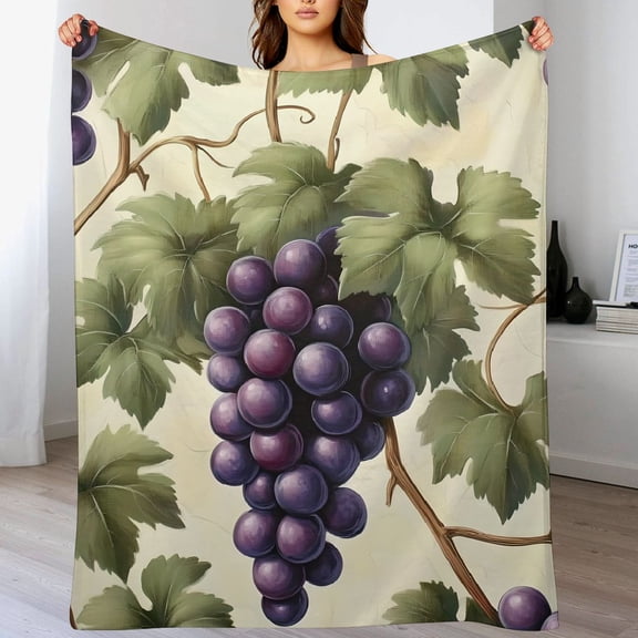 ARISTURING Ultra Soft Cozy Throw Blanket Grapes Vine Leaves Fleece Blanket for Couch Sofa Bed Durable Soft Warm Flannel 3 Sizes 60x80in