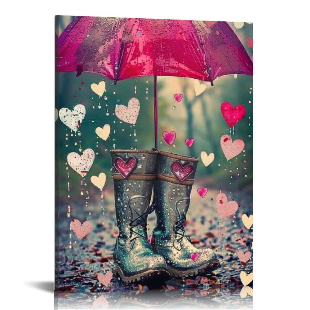 ARISTURING Umbrella And Bright Rain Boots Beauty Canvas Wall Art