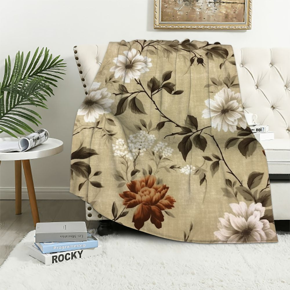 ARISTURING VCNY Decorative Throw Blanket Cherry Blossom Design Accent