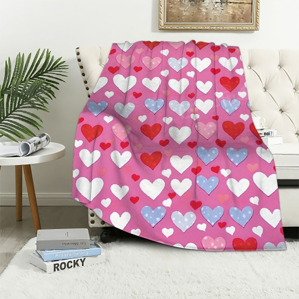 ARISTURING Valentine's Day Fuzzy Blanket Pink Love Heart Throw Blanket