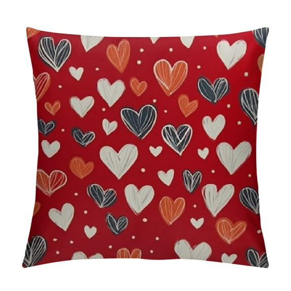 ARISTURING Valentine's Day Pillow Covers, White Hearts Red Throw Pillows Outdoor Valentine's Day Decor Cushion Case Decorations for Home Couch Sofa