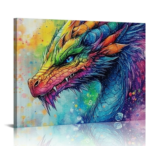 ARISTURING Vibrant Dragon Art Design Wall Art Canvas Print Home Decor Pictures Poster for Bedroom Living Room Bathroom Office Ready to Hang, Small 16x12in