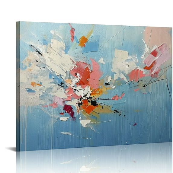 ARISTURING Vibrant Fusion, Modern Colorful Abstract Wall Art Print, Canvas Artwork with Red, Maya Blue, and Orange Palette Texture