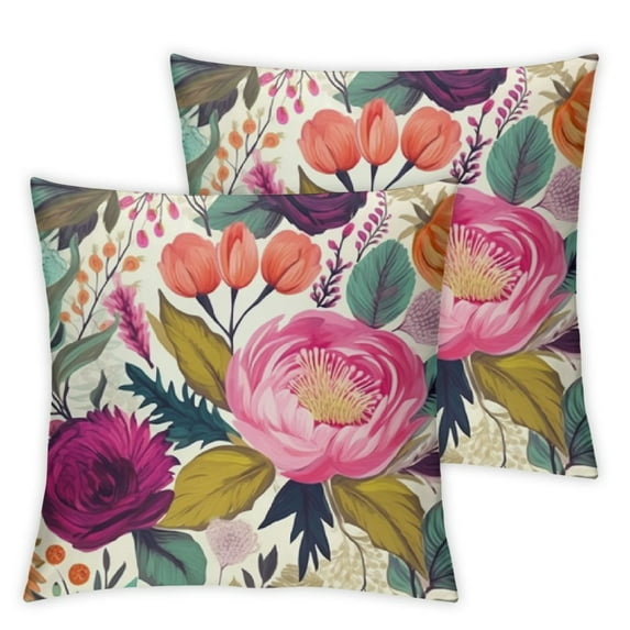 HENGT Vibrant Watercolor Peony Pillow Covers Set of 2  Girly Floral Design Hot Pink with Green Leaves Decorative Cushion Covers for Home Garden Outdoor Bed Deco