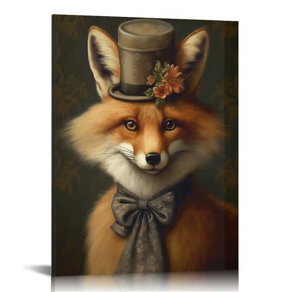 ARISTURING Victorian Fox Vintage Gothic Canvas Art Print - Dark Academia Fox Wall Decor, Minimalist Wall Art, Canvas Prints 12x16 in