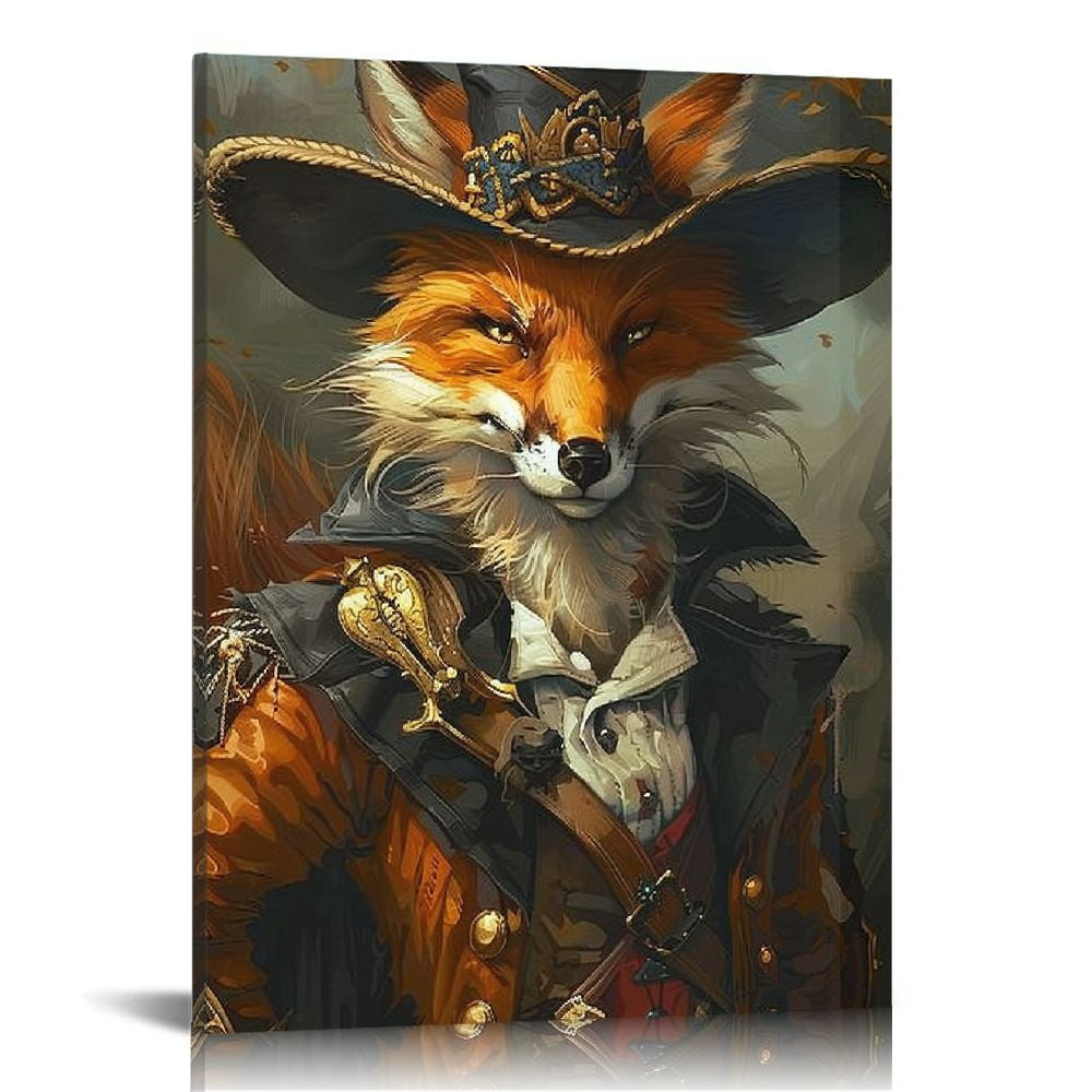 Jiayy Victorian Fox Vintage Gothic Canvas Art Print - Dark Academia Fox ...