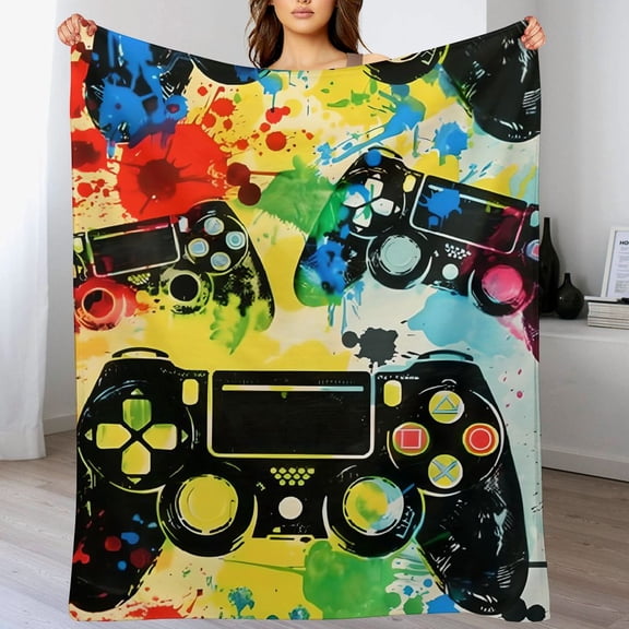 ARISTURING Video Game Controller Flannel Throw Blanket for Couch Bed Sofa - Anti-Pilling Lightweight Super Soft Blanket 60x80in