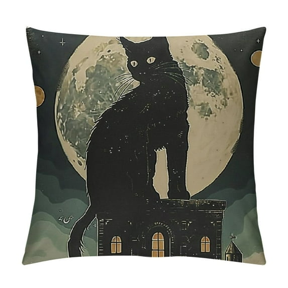 HENGT Vintage Black cat Throw Pillow Covers Animals Cloud Greek Tarot Moon Retro Trippy Witchy Teal Soft Indoor Outdoor Office Chair Bedroom Couch Decor Cushion Cover