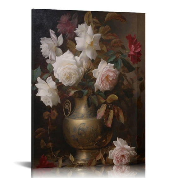 ARISTURING Vintage Floral Framed Wall Art, Flower Paintings Decor Aesthetic, Canvas Print Artwork, Still Life Retro Wall Pictures for Bedroom Living Room, 16x20 in