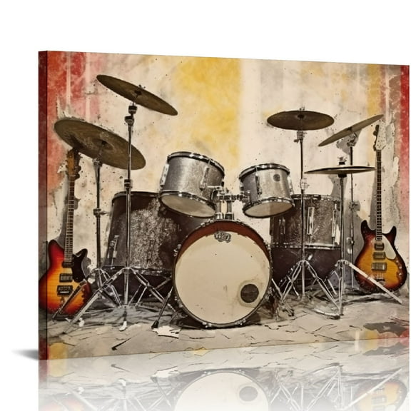 ARISTURING  Vintage Music Canvas Wall Art Drum Guitar Piano Painting Pictures Musical Artwork Prints Home Studio Music Room Decorations