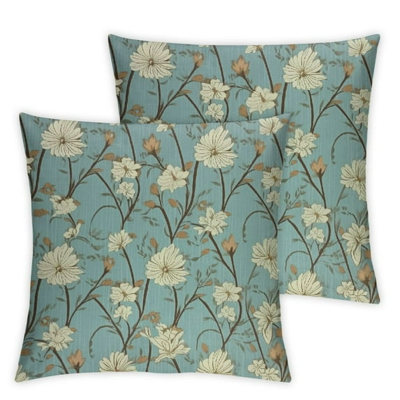 HENGT Vintage Pillow Cushion Cover Pack of, Floral Rustic Composition with Blossoming Branches Wildflowers Garden, Decorative Square Accent Pillow Case,2pcs, Pale Blue Cream Umber