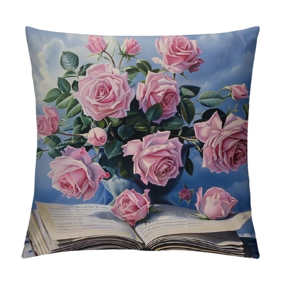 ARISTURING Vintage Rose Throw Pillow Covers Floral Classic Book vase Retro Country Traditional Women Pink Blue Washable Soft Living Room Bedroom Dorm Cushion Outdoor Pillowcases
