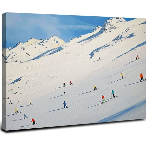 ARISTURING Vintage Ski Posters, Winter Snow Mountain Landscape Canvas Wall Art, Colorful Christmas TV Art Prints, Wall Decor Artwork for Outdoor Sports Lover 20x16inch