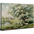 thumbnail image 1 of ARISTURING Vintage Spring Landscape  Painting Canvas Wall Art Farmhouse Aesthetic Wall Decor Antique Sheep Pasture Blossom Tree Prints Rustic Country Home Decoration 20x16inch, 1 of 6
