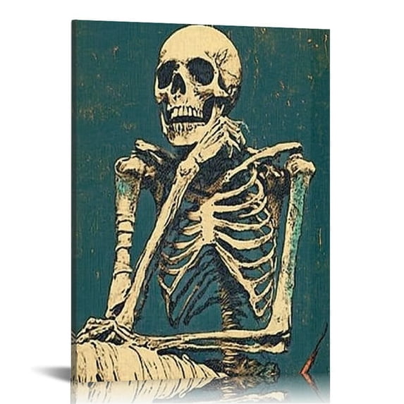 ARISTURING Vintage Wall Art Skeleton Skull Funny Retro Art Picture Rustic Skeleton Canvas Art For Wall Decor Sign Skull Pictures For Bathroom Living Room 16x20 in
