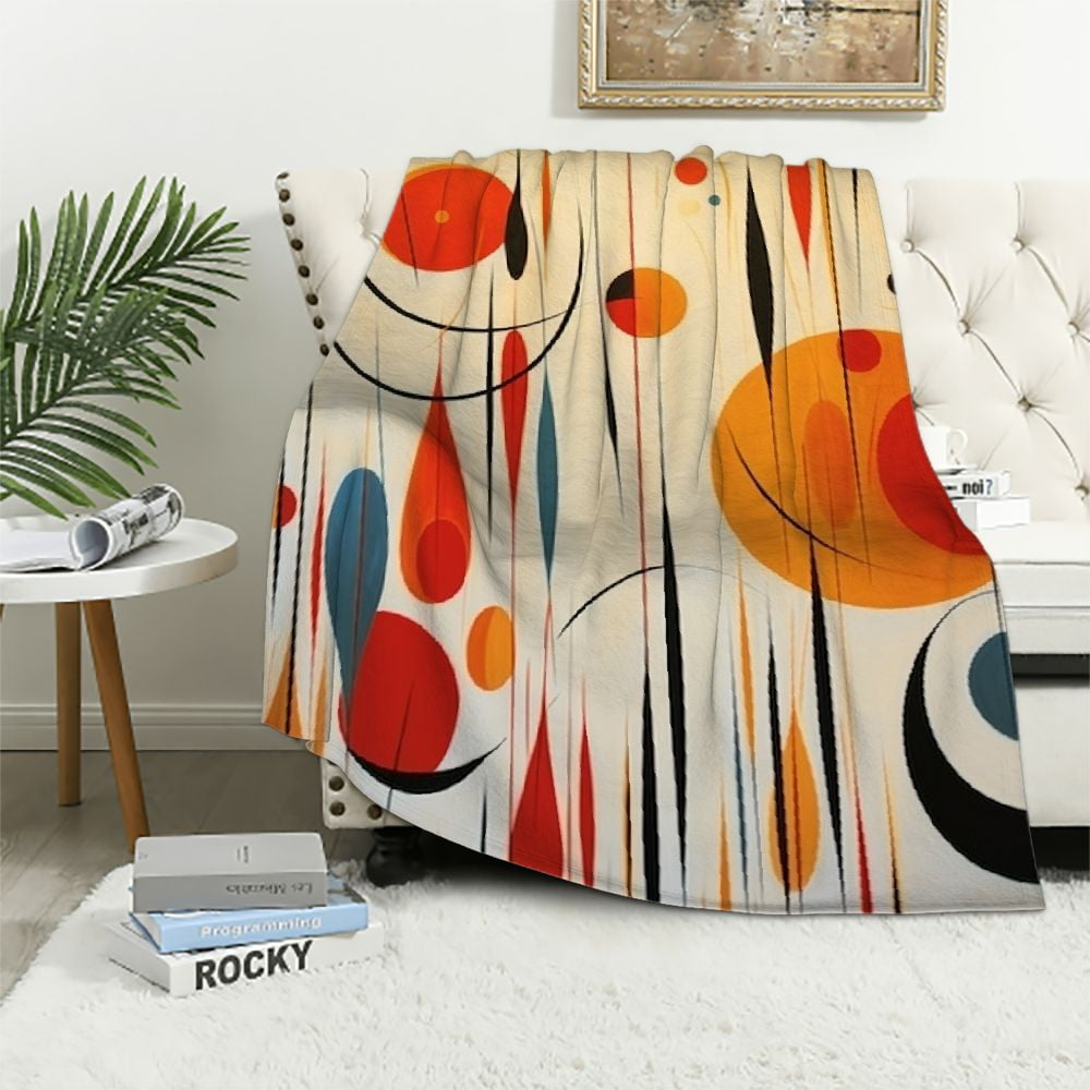 ARISTURING Warm Blanket Mid Century Modern Abstract Pattern Red Flannel