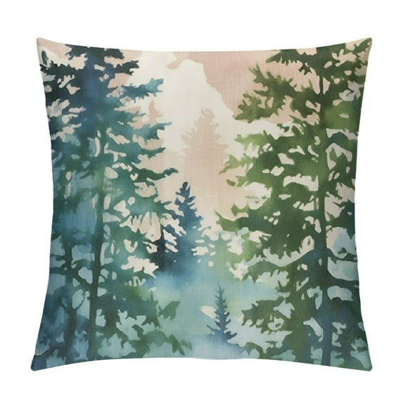 ARISTURING  Watercolor Blue Green Tree Pillow Covers Rustic Style Nature Forest Print Decorative Throw Pillows Winter Christmas Square Cushion Case for Home Sofa Couch Bed Outdoor