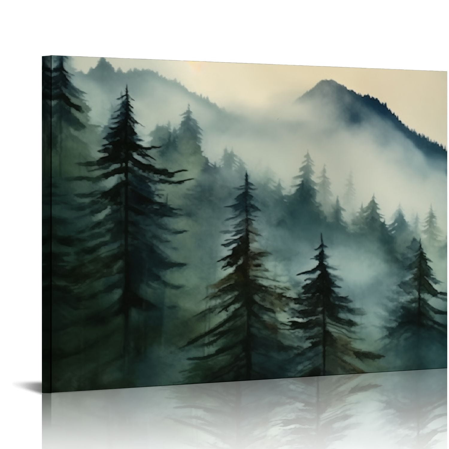 ARISTURING Watercolor Misty Forest Framed Canvas Wall Art , Nature ...