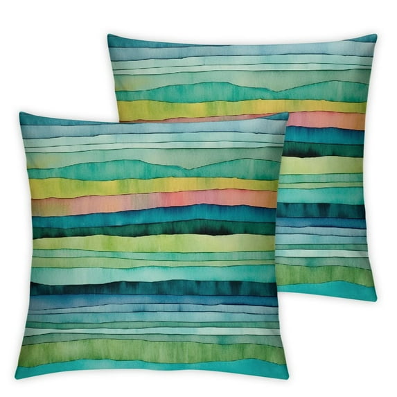 ARISTURING  Watercolor Throw Pillow Cover Stripped Waves Blue and Green Paint Brush Gradient Marine Sea Splash Decorative Pillow Case Home Decor Square Pillowcase 2pc