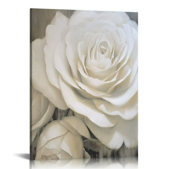 ARISTURING White Flower Canvas Wall Art with Textured Artwork for Bedroom Over Bed Decor