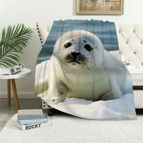 Jiayy   White Seal Sherpa Blanket Cute Animal Throw Blanket Super Soft Fuzzy Blanket Thick Warm Blankets for Couch Bed