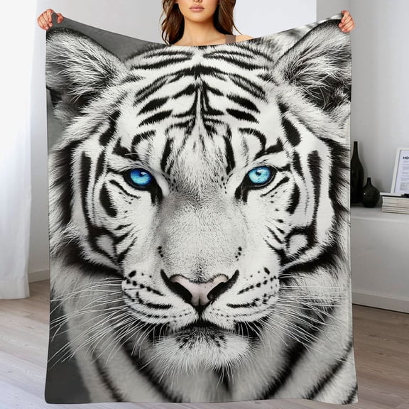 ARISTURING White Tiger Fleece Throw Blanket for Couch Bed Sofa - Soft and Warm Flannel Blanket - Multiple Sizes Available 60x80in