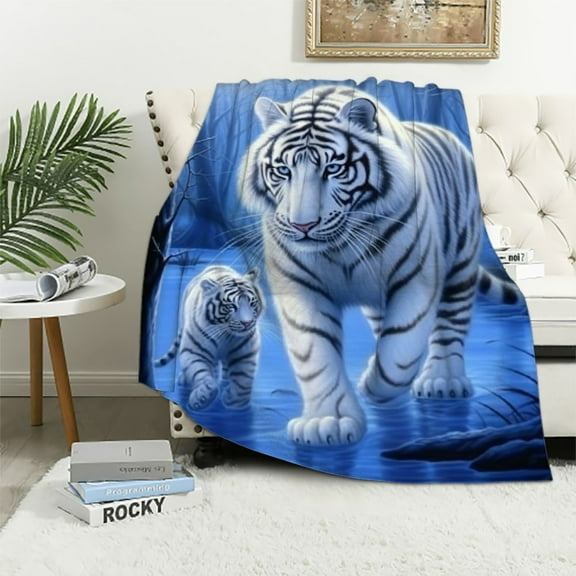 ARISTURING White Tiger Pattern Throw Blanket Comfort Warnth Bed/Sofa Soft (Large)