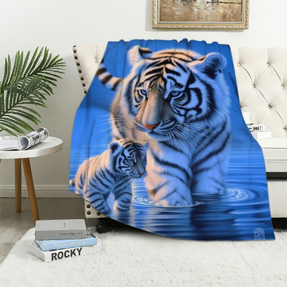 White Tiger Pattern Print Throw Blanket