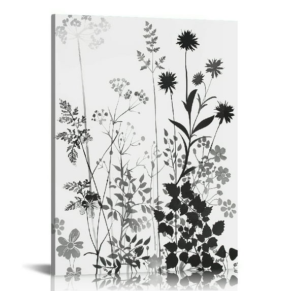 Jiayy Wildflower Silhouette Wall Art Print - 16x20 UNFRAMED, Minimalist Floral Decor - A Neutral, Contemporary Look for Any Room. Shades of Black, Gray and White.