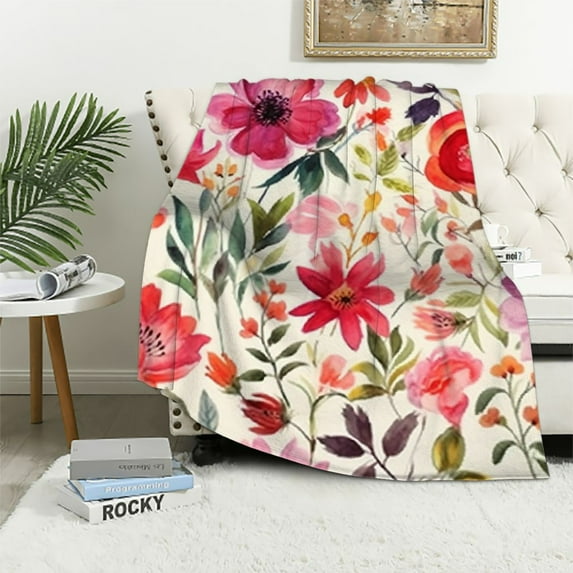 ARISTURING Wildflowers Floral Throw Blanket Colorful Watercolor Poppy Cornflower and Chamomile Decorative Soft Warm Cozy Blanket Plush Throws ​Blankets