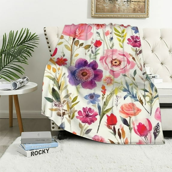 ARISTURING Wildflowers Floral Throw Blanket Colorful Watercolor Poppy Cornflower and Chamomile Decorative Soft Warm Cozy Blanket Plush Throws Blankets