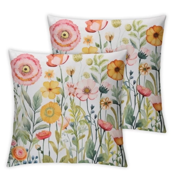 ARISTURING Wildflowers Throw Pillow Covers Set of 2, Summer Watercolor Flowers Soft Fabric Pillows Cases for Couch Bed Living Room Home Decor, Nature Poppy Cornflower Cushion Cover 2pcs