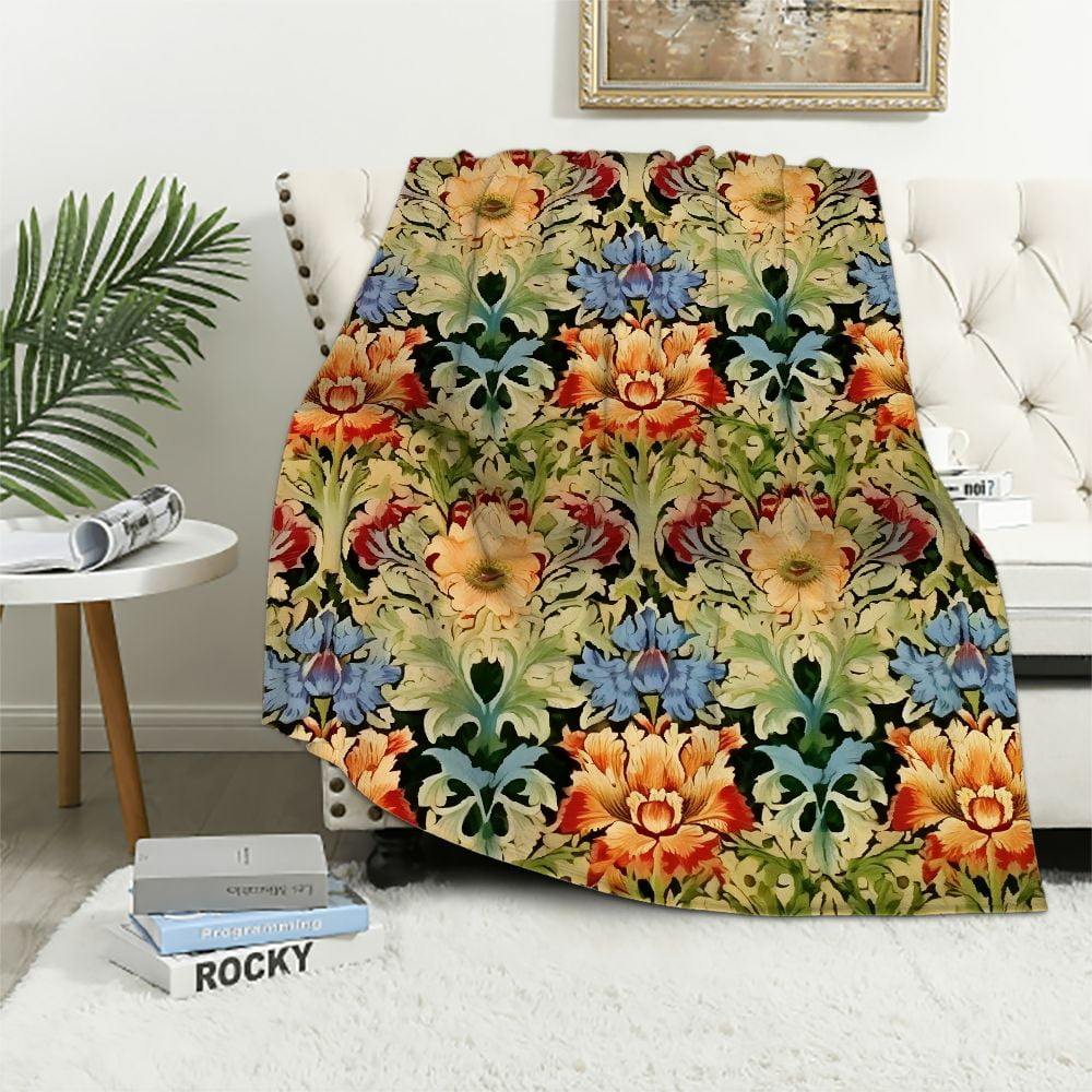 William Morris Strawberry Thief Cotton Throw Blanket - 72x54 Inch Woven Tapestry, Made In USA